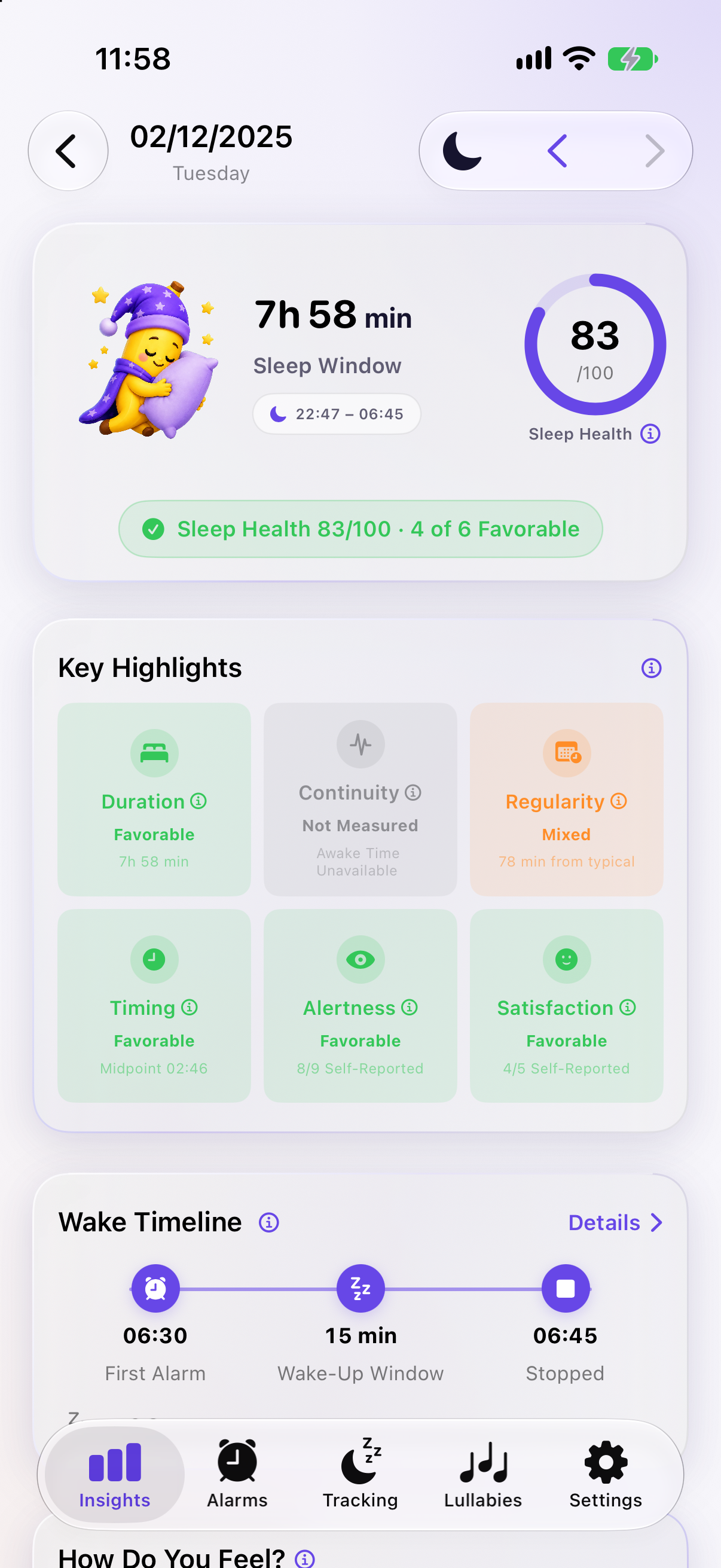 Sleepy Banana Sleep Health details in light mode